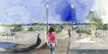 Il Gruppo Generali partner della Venice Gardens Foundation per i Giardini Reali - Anna Regge, acquerello 2017, Il ponte lavatoio dei Giardini Reali, Venezia