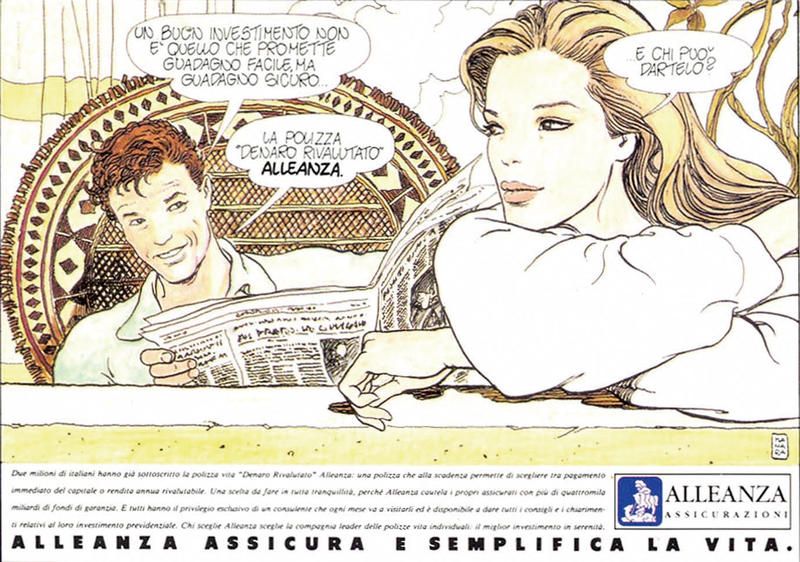 Foto gallery - Tavola-fumetto di Milo Manara per la campagna pubblicitaria della polizza “Denaro rivalutato” di Alleanza, 1990