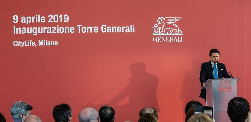 The Italian Prime Minister at the Generali Tower inauguration in CityLife