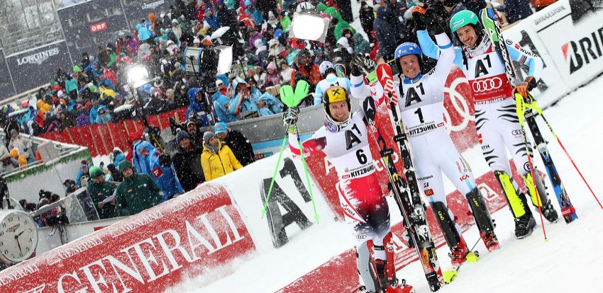 E’ iniziata la Coppa del Mondo di sci alpino, Generali protagonista anche in questa edizione nel Circo Bianco - HARGIN Mattias, HIRSCHER Marcel, NEUREUTHER Felix KITZBUEHEL (AUT) 2015 Christophe PALLOT/AGENCE ZOOM