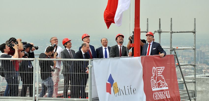 Flag ceremony for the Generali tower in Citylife