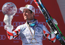 Lara Gut and Marcel Hirscher triumph at World Cup. Generali : &quot;See you next season&quot; - Marcel Hirscher, FIS Alpine Ski World Cup Overall Champion, St Moritz, photo credits: Pentaphoto